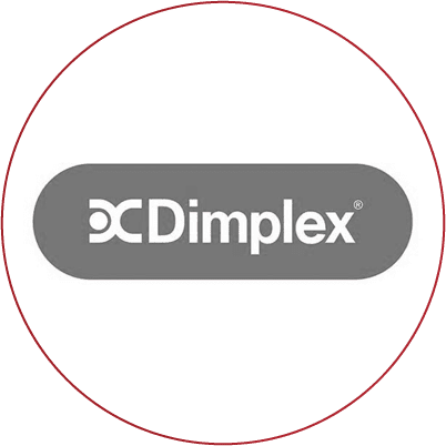 Dimplex logo in gray oval Gray oval logo with the word Dimplex